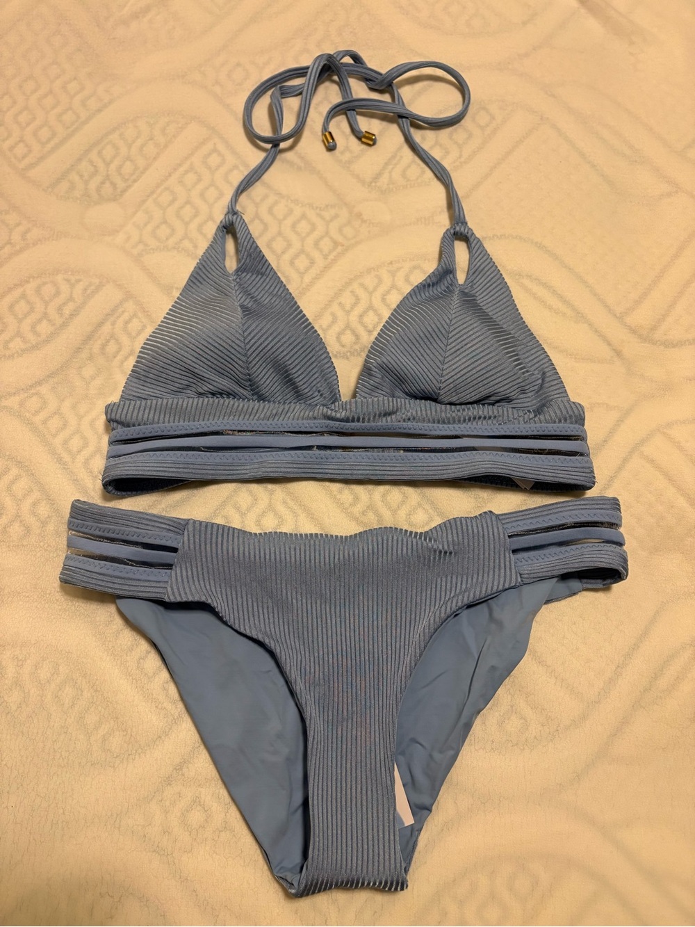 Ribbed Halter Bikini Set in Slate Blue